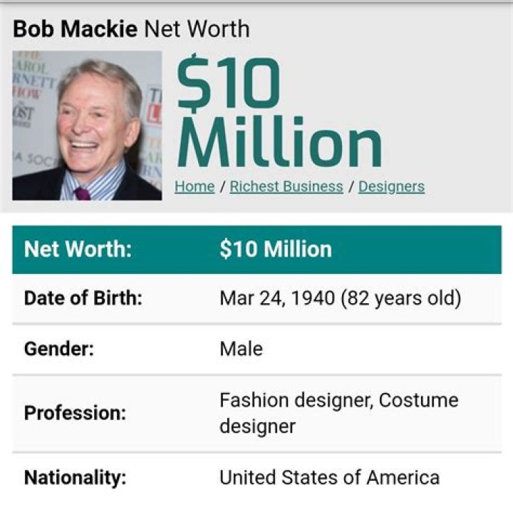 Bob Mackie Net Worth, Income, Salary, Earnings, Biography
