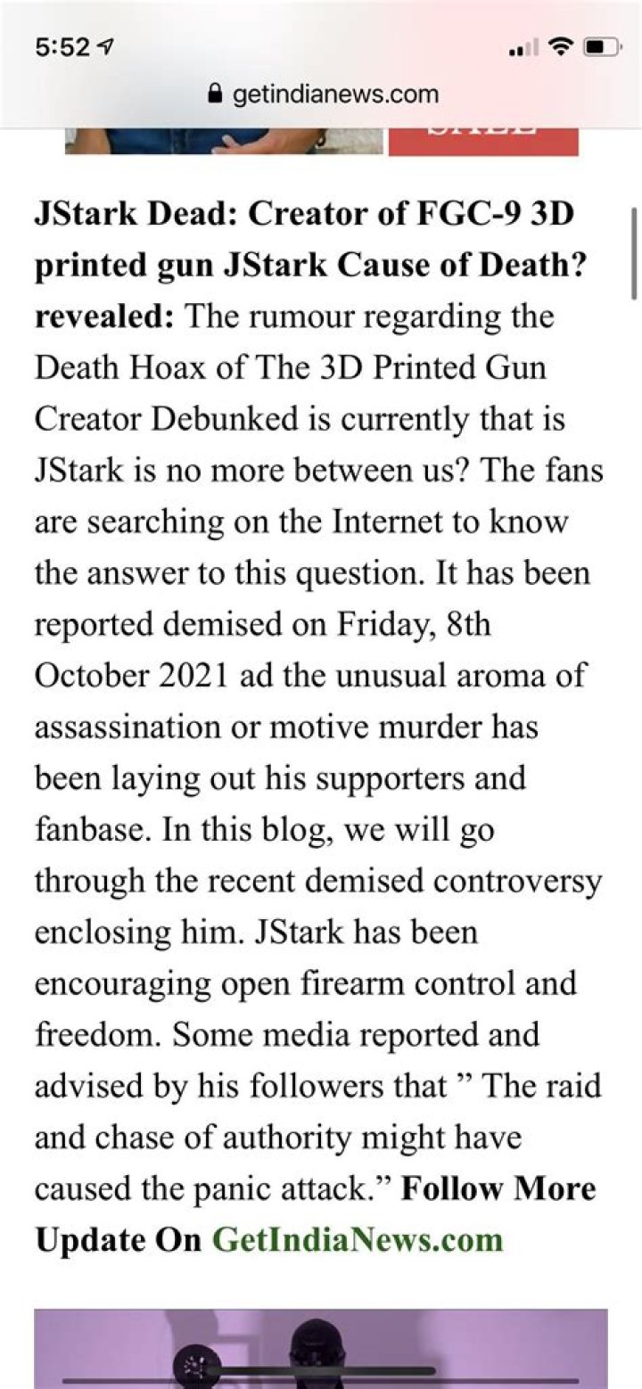 Is JStark Dead? Death Hoax of The 3D Printed Gun Creator Debunked