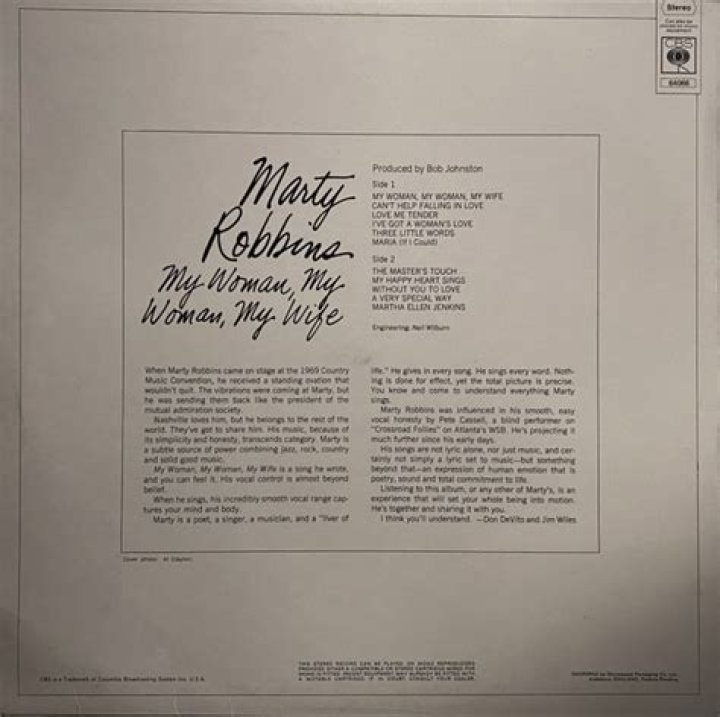 Marty Robbins’s
My Woman, My Woman, My Wife Lyrics